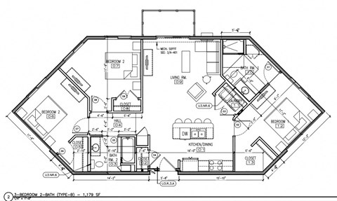 Floor plan for 3 beds, 2 baths, 1185 sqft